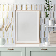 Mosaic Eventail Allongé BLANC Marbre OR — 266×300mm
