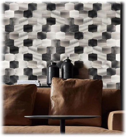 Mosaic METAL OCEAN Argent/Noir Brossé — 330×290mm