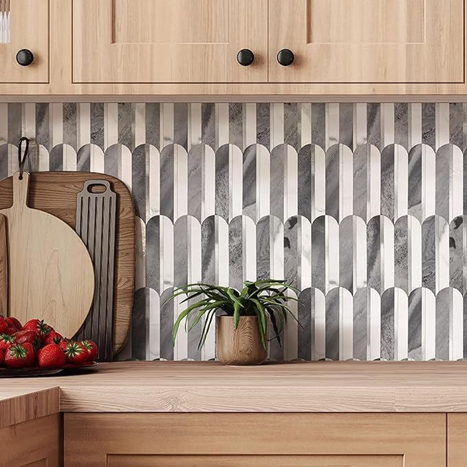 Mosaic Eventail Allongé GRIS Argent/Marbré — 265×303mm
