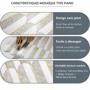 Mosaic Eventail Allongé BLANC ROSE Or/Marbré — 266×300mm
