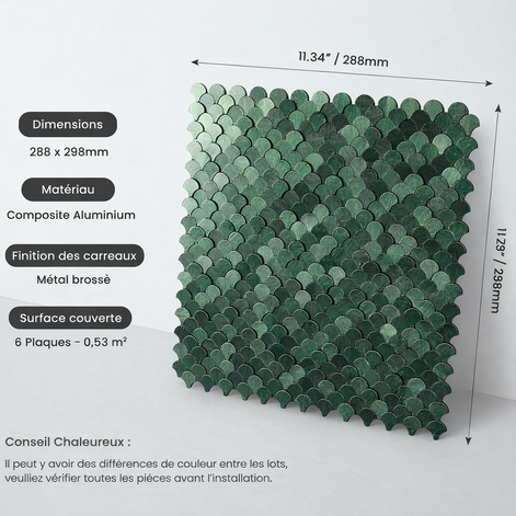 Mosaic MINI Ecaille VERT Brossé — 288×298mm