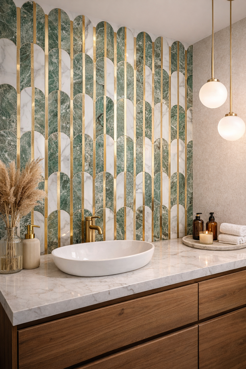 Mosaic Eventail Allongé Vert/Marbré — 265×303mm
