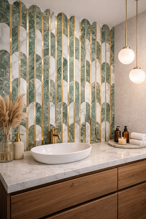 Mosaic Eventail Allongé Vert/Marbré — 265×303mm