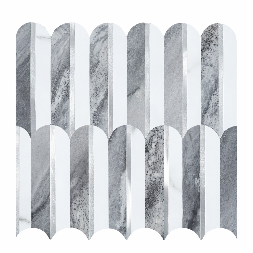 Mosaic Eventail Allongé GRIS Argent/Marbré — 265×303mm