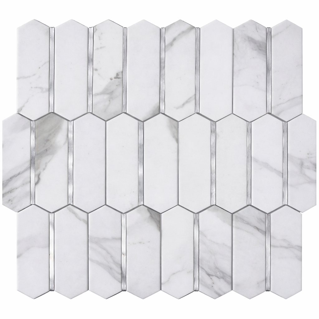 Mosaic Hexagone Allongé Contour Argent — 277×273mm