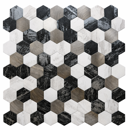 Mosaic MINI HEXA Blanc/Argent/Noir — 290×285mm