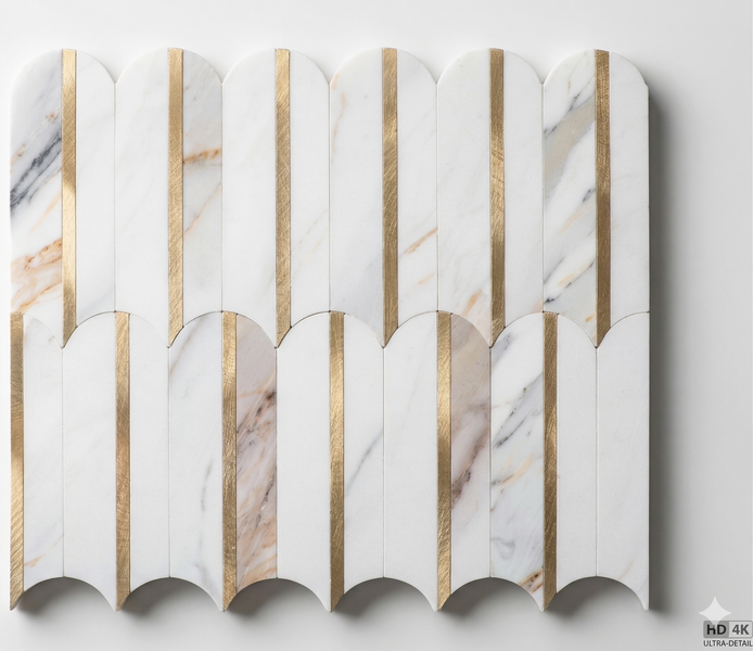 Mosaic Eventail Allongé BLANC Or/Marbré — 265×303mm
