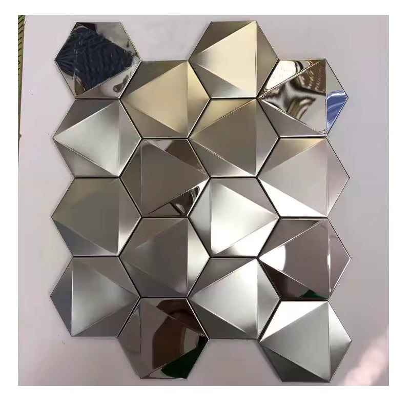 Mosaic HEXA 3D METAL Argent — 265×307mm