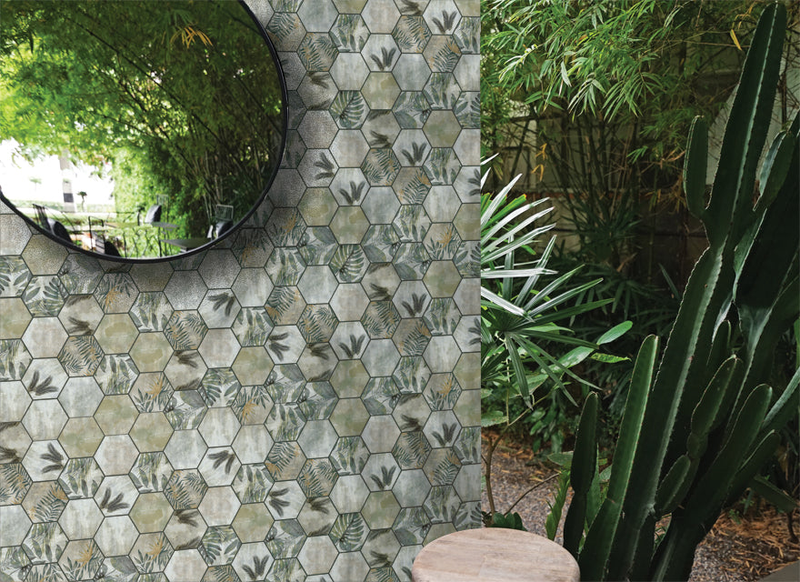 Mosaic Hexagone Feuille Garden — 255×292mm