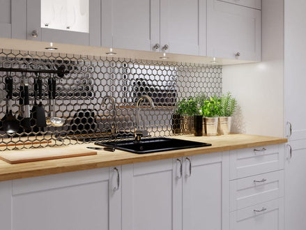 Mosaic Hexagone Argent / Miroir — 264×304mm