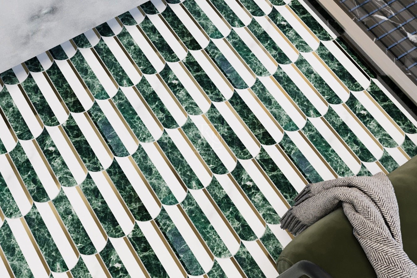 Mosaic Eventail Allongé Vert/Marbré — 265×303mm