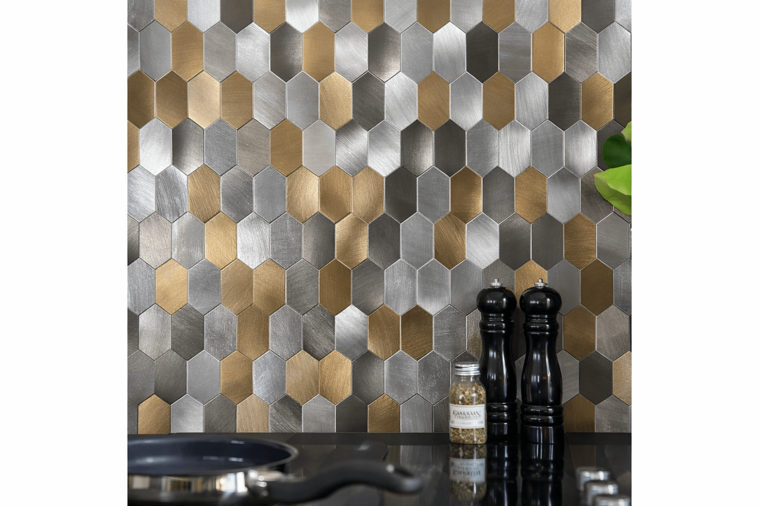 Mosaic HEXA Allonge Argent / Cuivre / Anthracite — 303×293mm