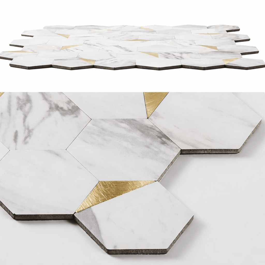 Mosaic Hexagone Marbre / OR — 256×251mm