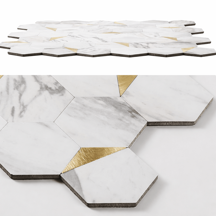 Mosaic Hexagone Marbre / OR — 256×251mm