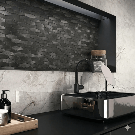 Mosaic Pentagone METAL Anthracite — 300×310mm