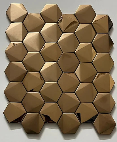 Mosaic HEXA Graphite 3D Cuivre MAT — 260×300mm