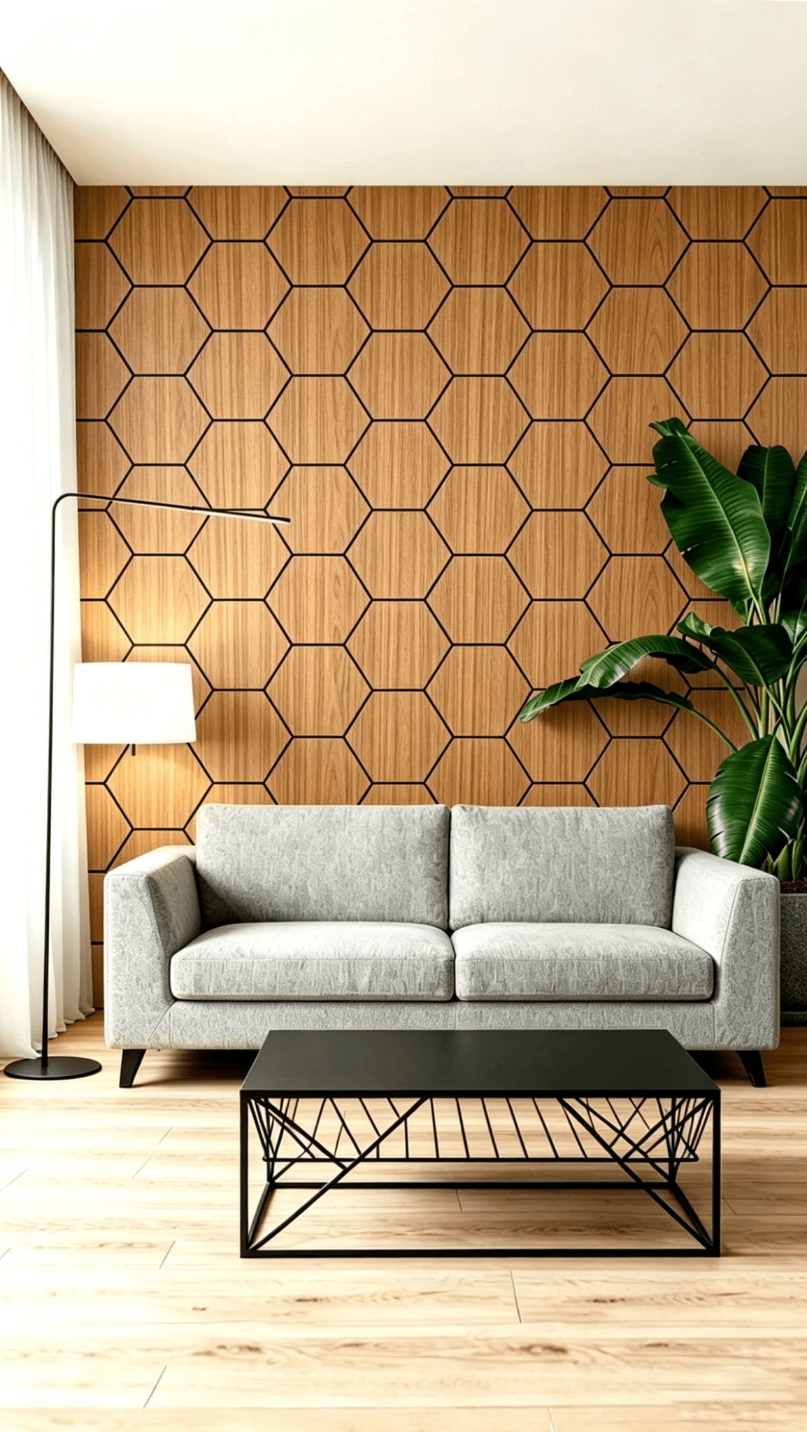 Panneau mural acoustique hexagonal Acajou 80×65,5 cm