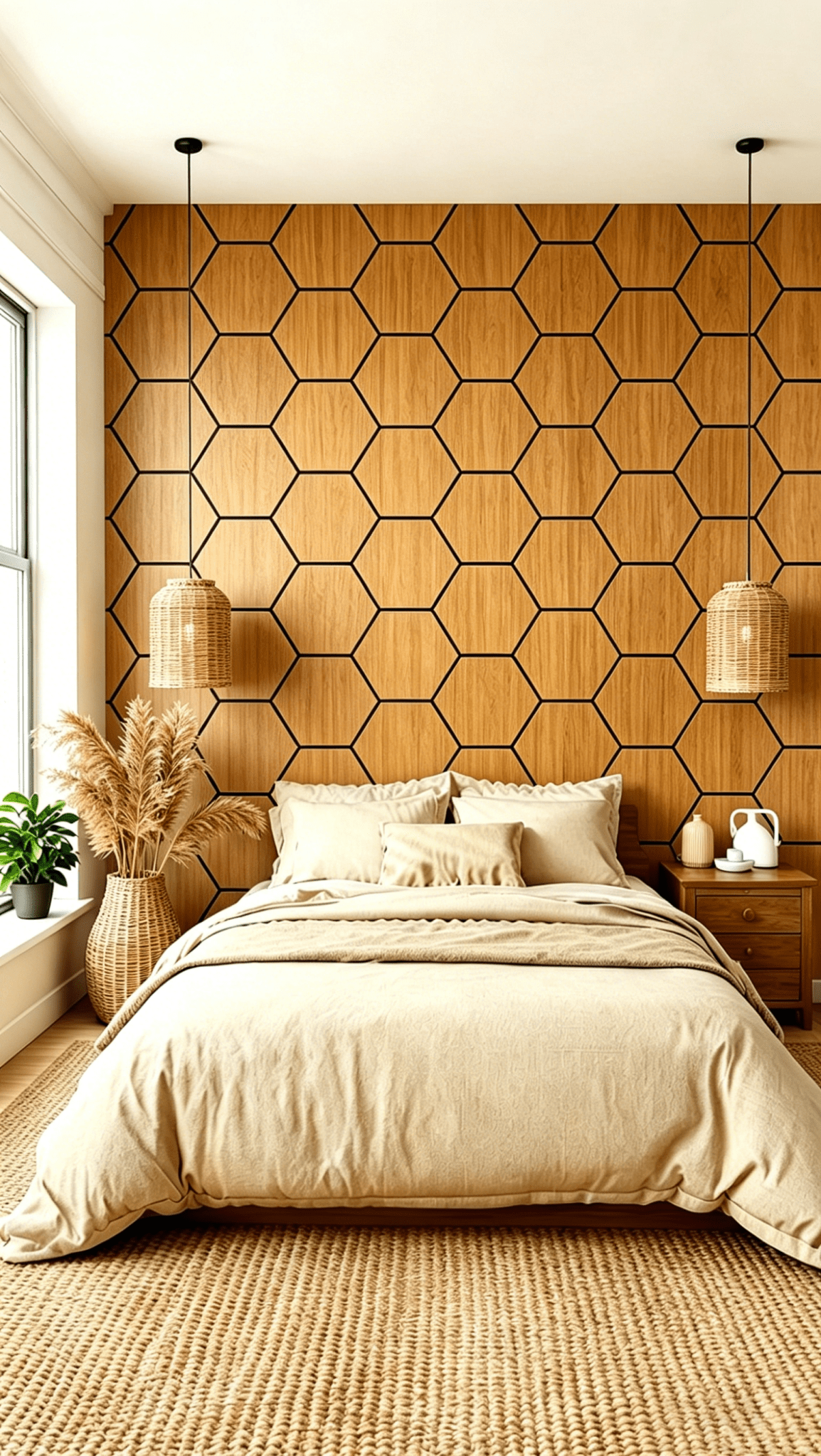 Panneau mural acoustique hexagonal Acajou 80×65,5 cm