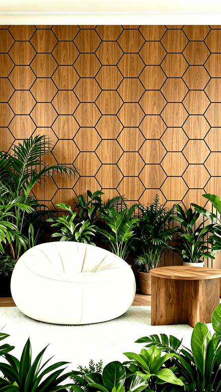 Panneau mural acoustique hexagonal Acajou 80×65,5 cm