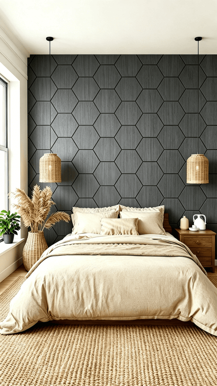 Panneau mural acoustique hexagonal Noir Graphite 80×65,5 cm