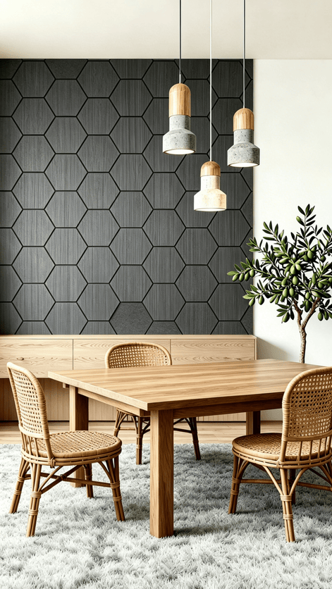 Panneau mural acoustique hexagonal Noir Graphite 80×65,5 cm